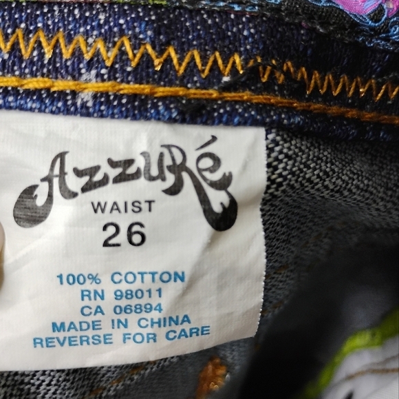 Azzure Y2K Bootcut Jeans Size 26 Low Rise Dark Wash Neon Stitching Vintage 2000s - Picture 12 of 13